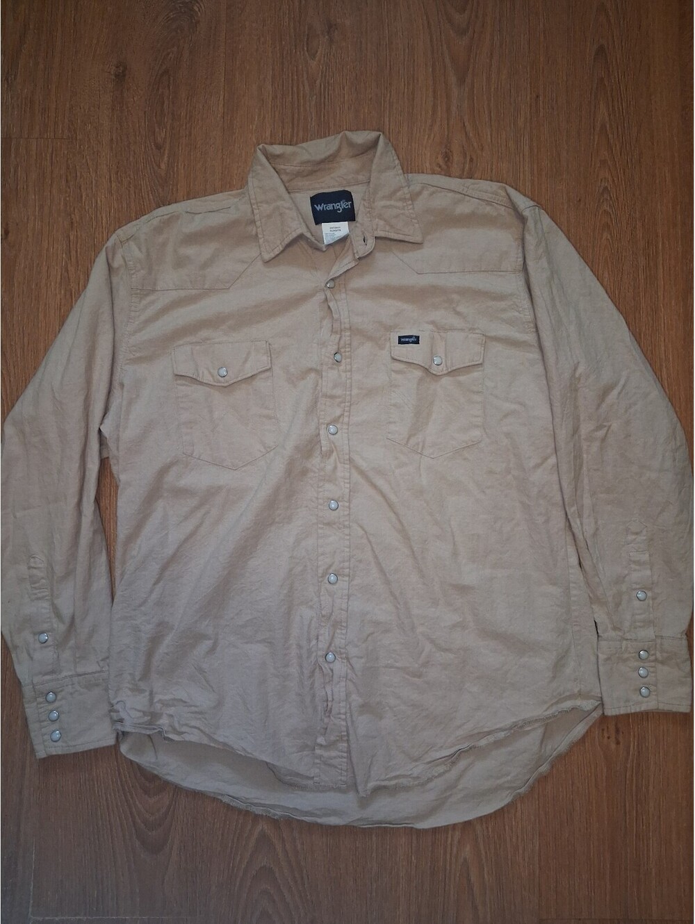 Wrangler Brushpopper Pearl Snap Shirt Mens XL Beige Cotton